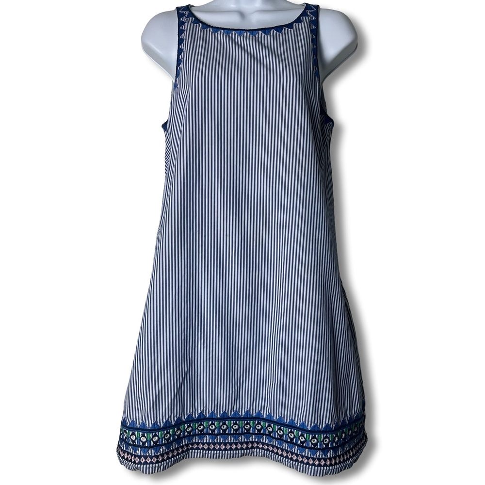 Vineyard Vines Pop Embroidered Shift‎ Dress Blue Stripe Cotton Lined Sz 6